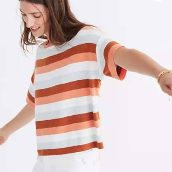 Madewell Boxy Sweater Tee | Striped | Cotton | Size L - Picture 1 of 9